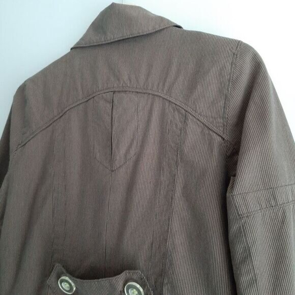 SOIA & KYO / Cotton Pin Stripe Pattern Peacoat Jacket Short Coat Brown Sz S - Picture 12 of 15